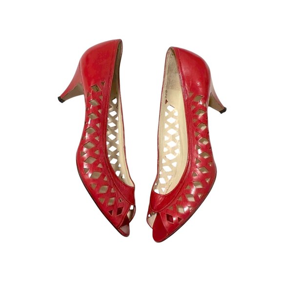 Vintage 1980s Nogueron Cherry Red Cut-Out Leather Pumps Made in Spain - Picture 13 of 13